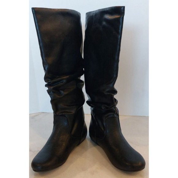 Women's Black Scrunched Ruched Round Toe Boots Size 5‎ 1/2 M - Picture 2 of 5